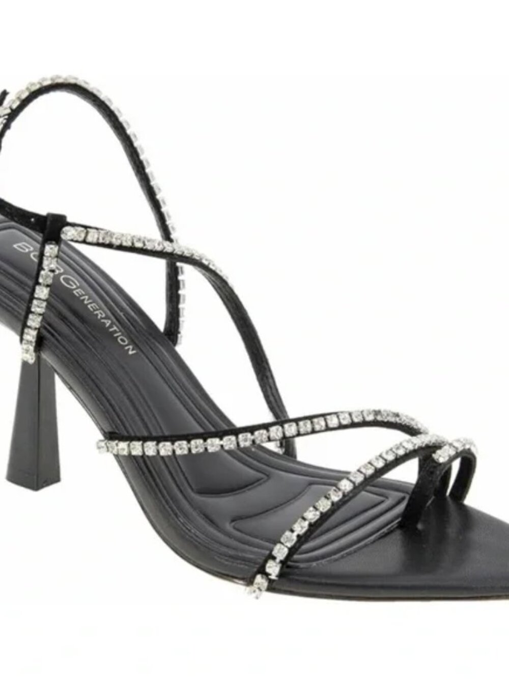 BCBGeneration Ilta Rhinestone Embellished Strap Black Heels Sandals. 7.5